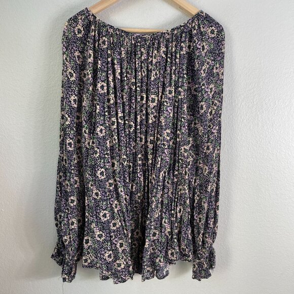 Chaps Womens Plus 2X Floral Blouse Crinkle Boho Long Sleeve Shirt Top - Picture 10 of 10